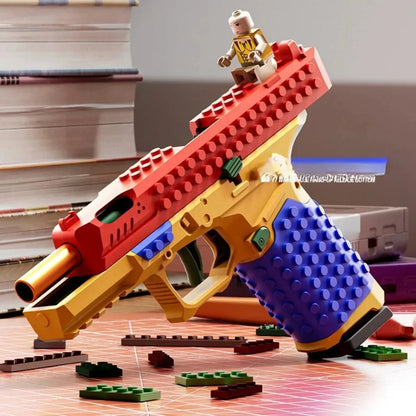 Hanging Toy Gun Continuous Firing Building Block Pistol Shell Throwing Airsoft Blowback Empty Outdoor CS Weapon for Boys Adult