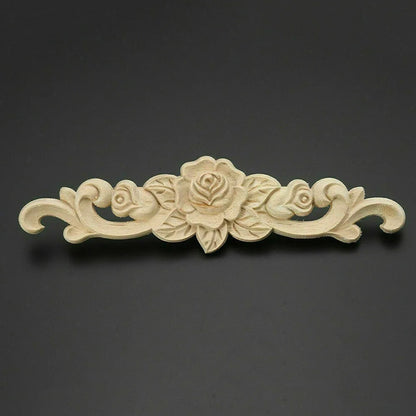Natural Floral Wooden Carved Applique Wooden Figurines Crafts Corner Frame Appliques Frame Wall Door Furniture Woodcarving Decor