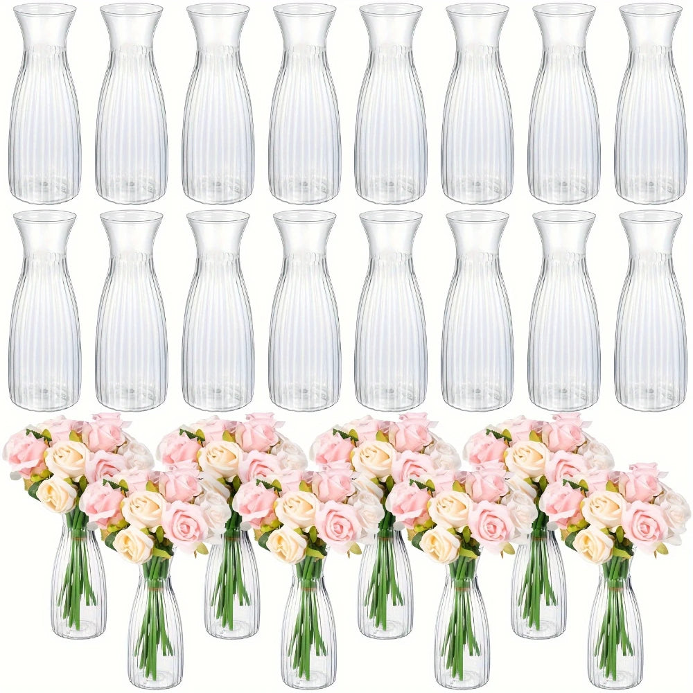 Striped Design Clear Plastic Vases for DIY Floral Arrangements Durable Home Wedding Table Centerpiece Decor