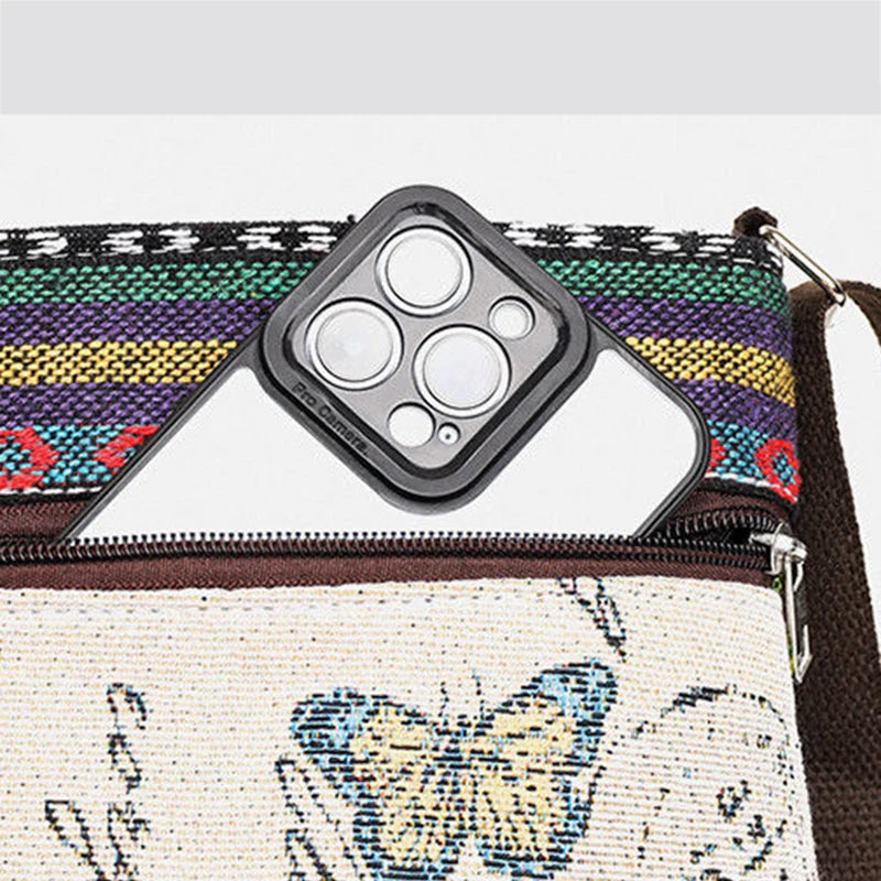 Lady Crossbody Shoulder Bag, Phone Purse Handbag, Ethnic Style Embroidered Messenger Bag, Retro Small Canvas Bag