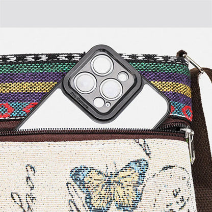 Lady Crossbody Shoulder Bag, Phone Purse Handbag, Ethnic Style Embroidered Messenger Bag, Retro Small Canvas Bag