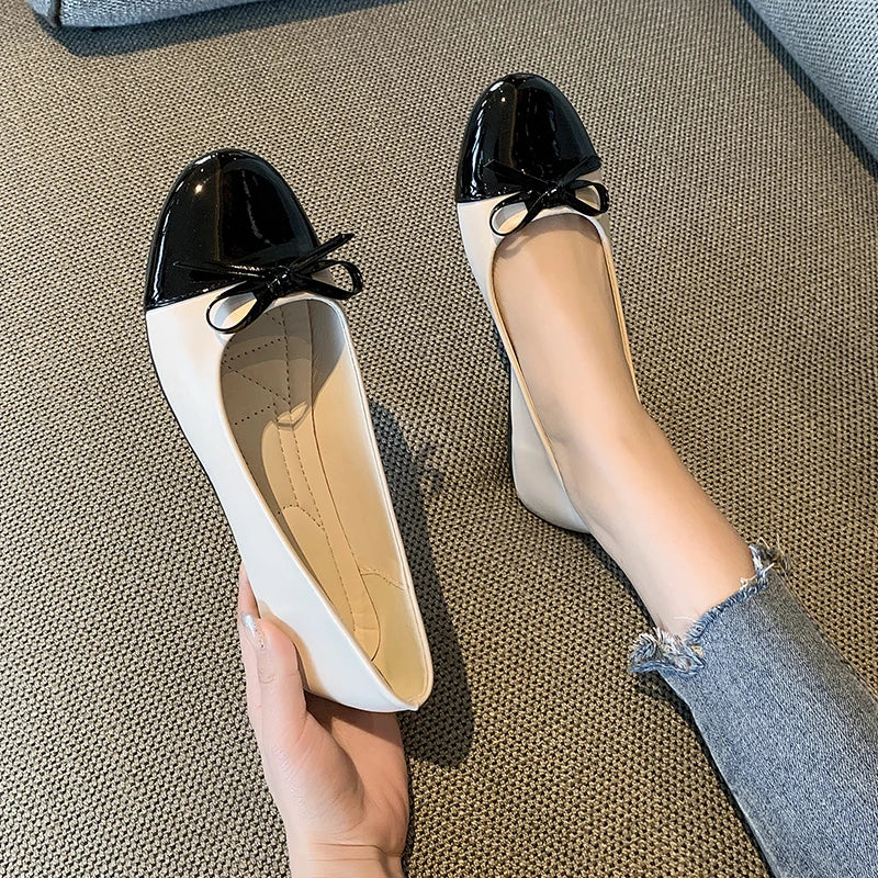 2026 New Fashion Ballerina Shoes Women's Flat Comfort Non-slip Loafers Leather Flats Elegant Bowknot Women's Single Shoes 35-43