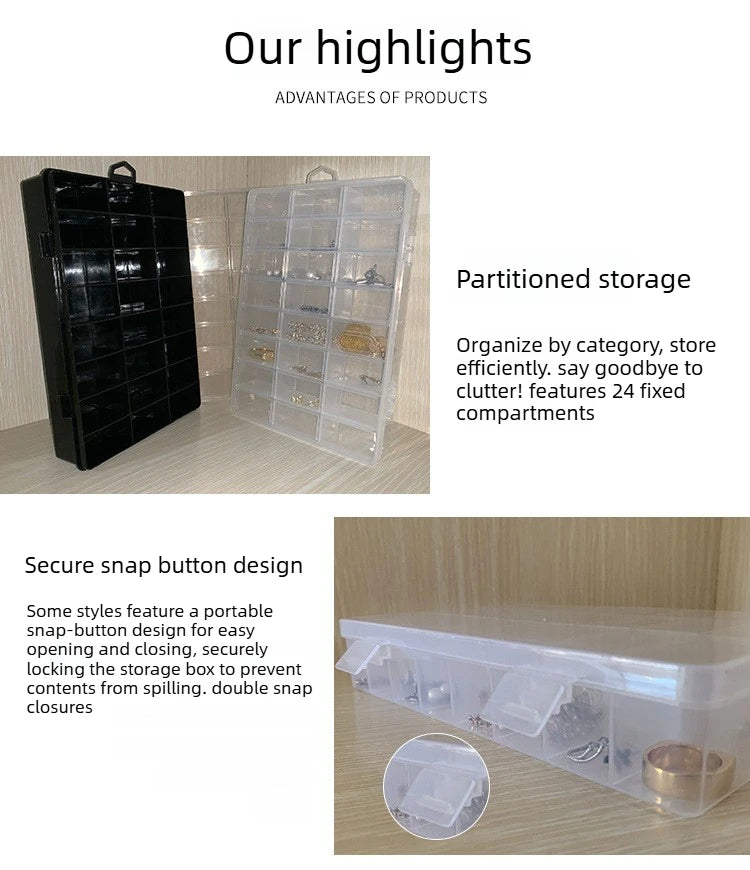 Clear 24-Compartment Plastic Organizer Boxs Dustproof Storage for Crafts Beads Jewelry Small Accessories Home Storage