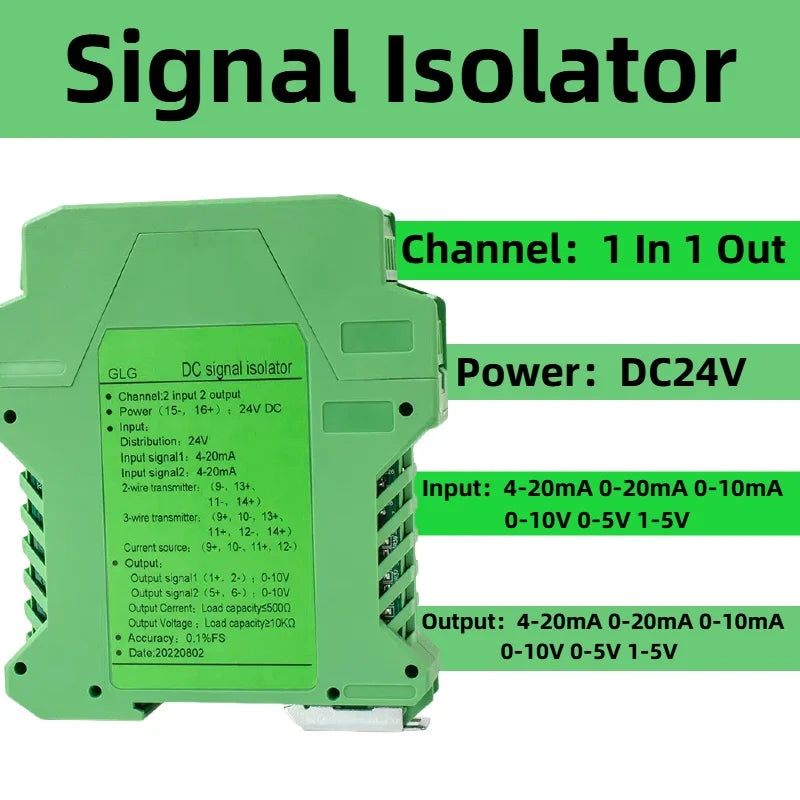 4-20mA to 0-10V DC Signal Isolator 0-10mA 0-20mA to 0-10V 0-5V 1-5V Analog Signal Isolator 1 In 1 Out 1 In 2 Out