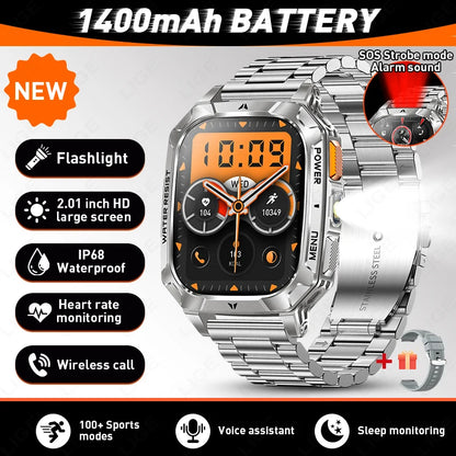 LIGE 2026 Military Grade 1400mAh Battery Smart Watch Men 2.01" HD Screen IP68 Waterproof Sport Fitness Bluetooth Call Smartwatch