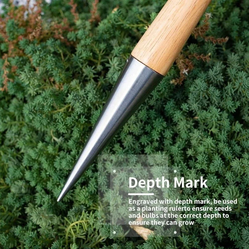 Durable Rust Proof Wood Handle Hand Dibber Hole Puncher for Seed Sowing Plant Transplanting Bulb Planting Remover Tool