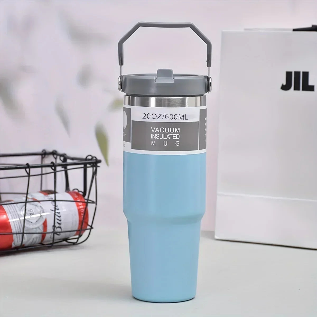 Stainless Coffee Mug with Straw Thermal Water Cups Insulated Car Drinkware