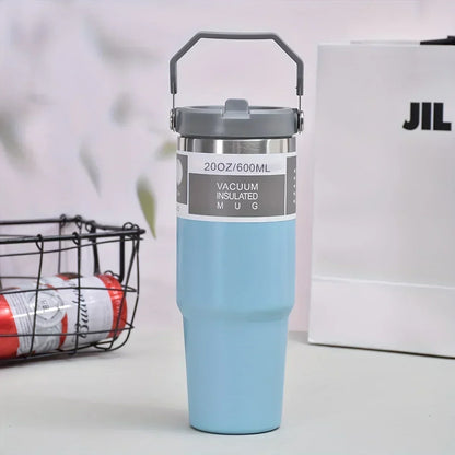 Stainless Coffee Mug with Straw Thermal Water Cups Insulated Car Drinkware