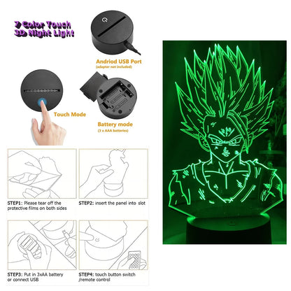 Dragon Ball Z Anime Figures Goku Vegeta Gohan Broly 3D Lamp PVC Action Figures Toys for Children Trunks Buu Super Saiyan Gifts