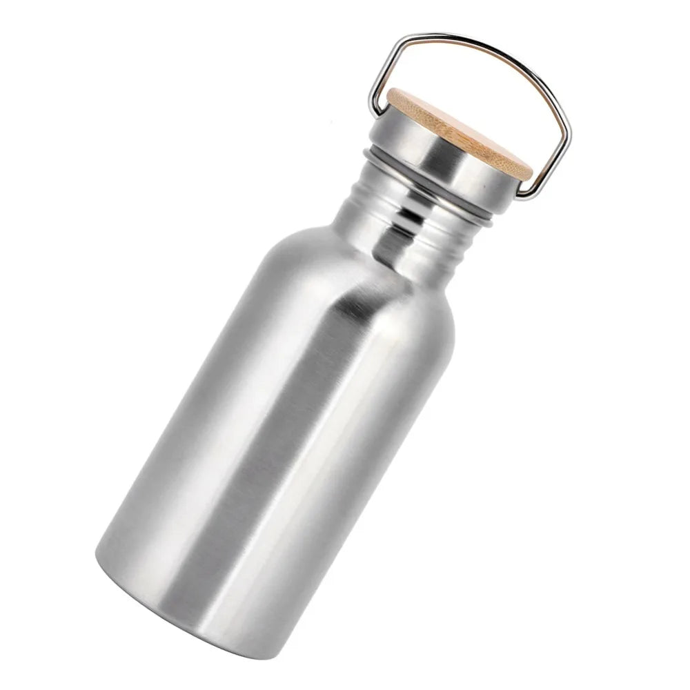 304 Stainless Steel 500Ml/750Ml Water Bottle Portable Wide Mouth Design Water Jug Wooden Lid Rustless Cycling Water Bottle