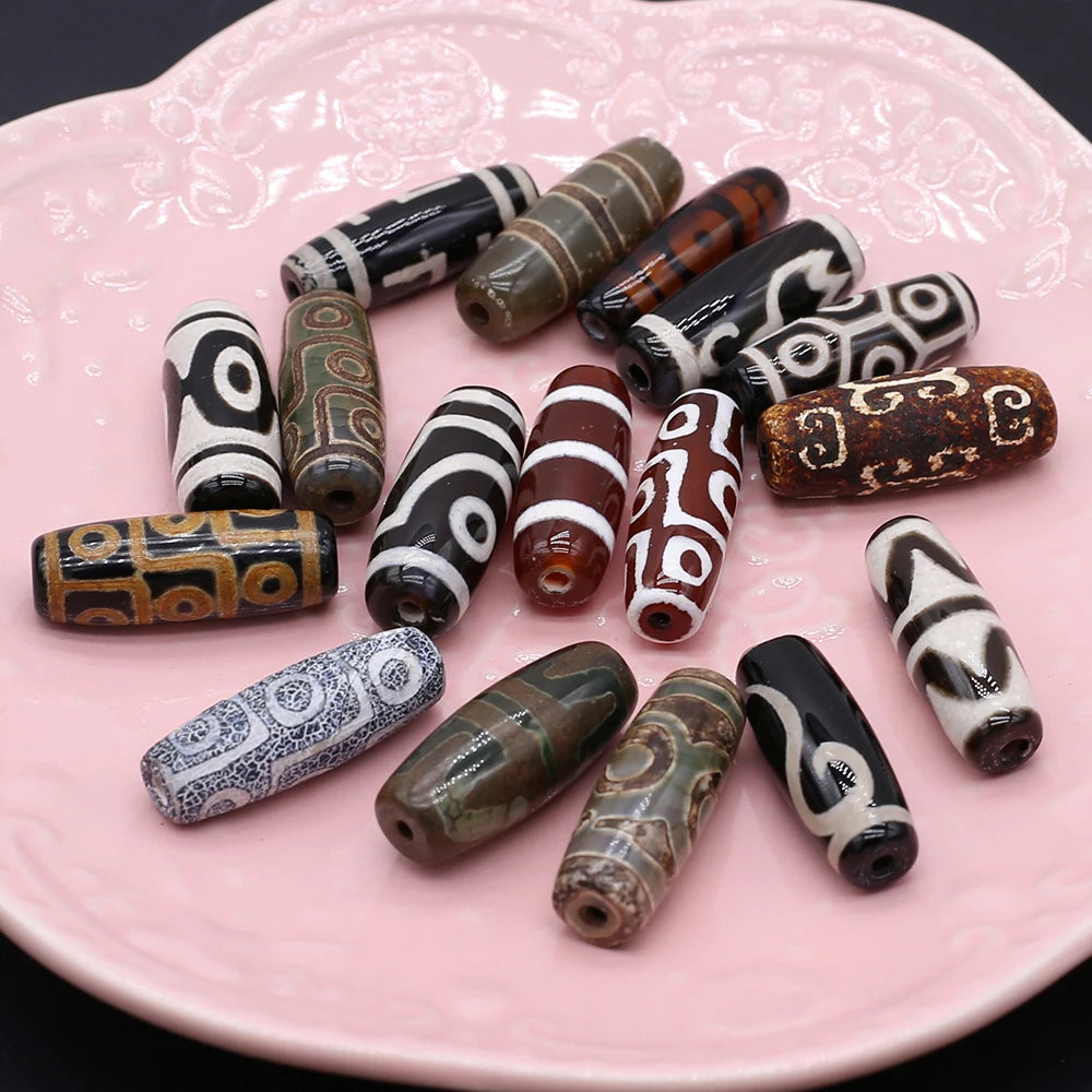 Natural Stone Bead Tibetans Divination Pattern Natural Agates Loose Bead for Women Making DIY Jewerly Necklace Gift 12x30mm