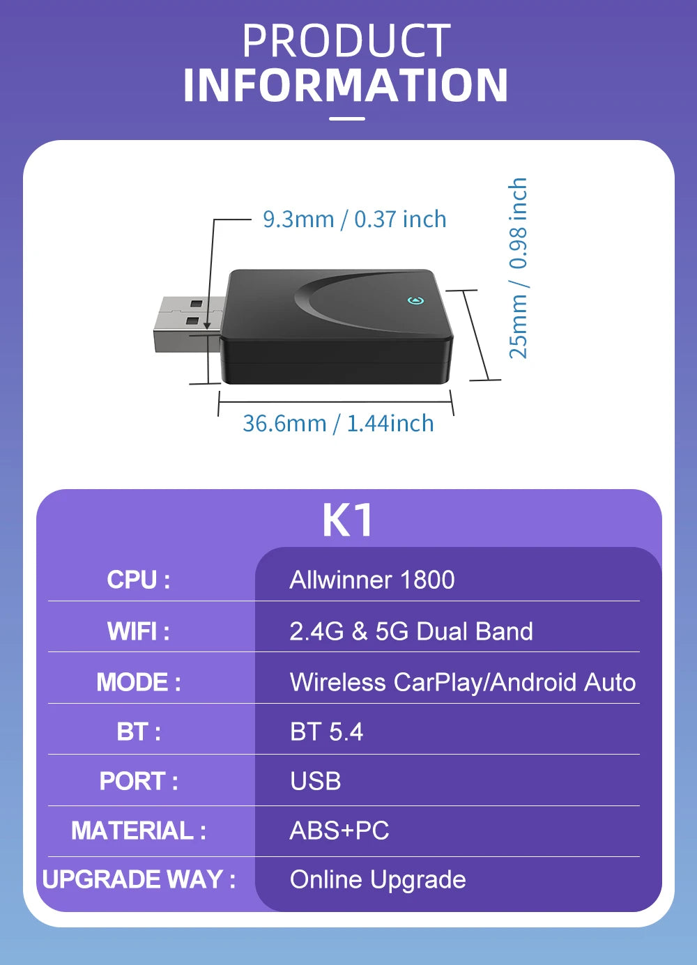 Mini Wireless 2 in1 Carplay Adapter for Android iPhone Auto Wired to Wireless AI Box USB Connection For Volvo MG Kia Chery Toyot