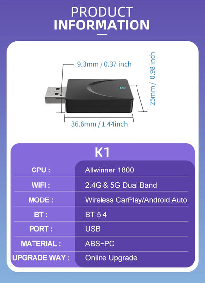 Mini Wireless 2 in1 Carplay Adapter for Android iPhone Auto Wired to Wireless AI Box USB Connection For Volvo MG Kia Chery Toyot