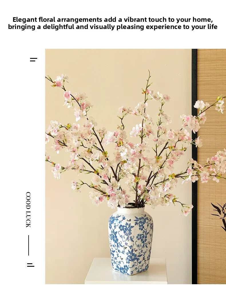 Japanese Style Artificial Cherry & Peach Blossom Bouquet, Faux Dried Floral Ornaments for Table & Living Room Home Decoration