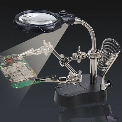 ESPLB 3.5X 12X Helping Hands Third Hand Soldering Iron Welding Stand Station with 2 LED Clip Welding Magnifier Magnifying Glass