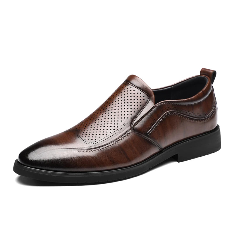 Men's Summer Breathable Comfortable Loafers British Business Formal Derby Shoes Hollow out Design Leather Shoes for Men-SJ2501-1