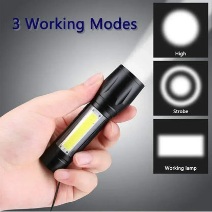 Portable COB+LED Camping Light Flashlight USB Rechargeable Zoom Tactical Torch Lamp Waterproof Emergency Torch Christmas Gift