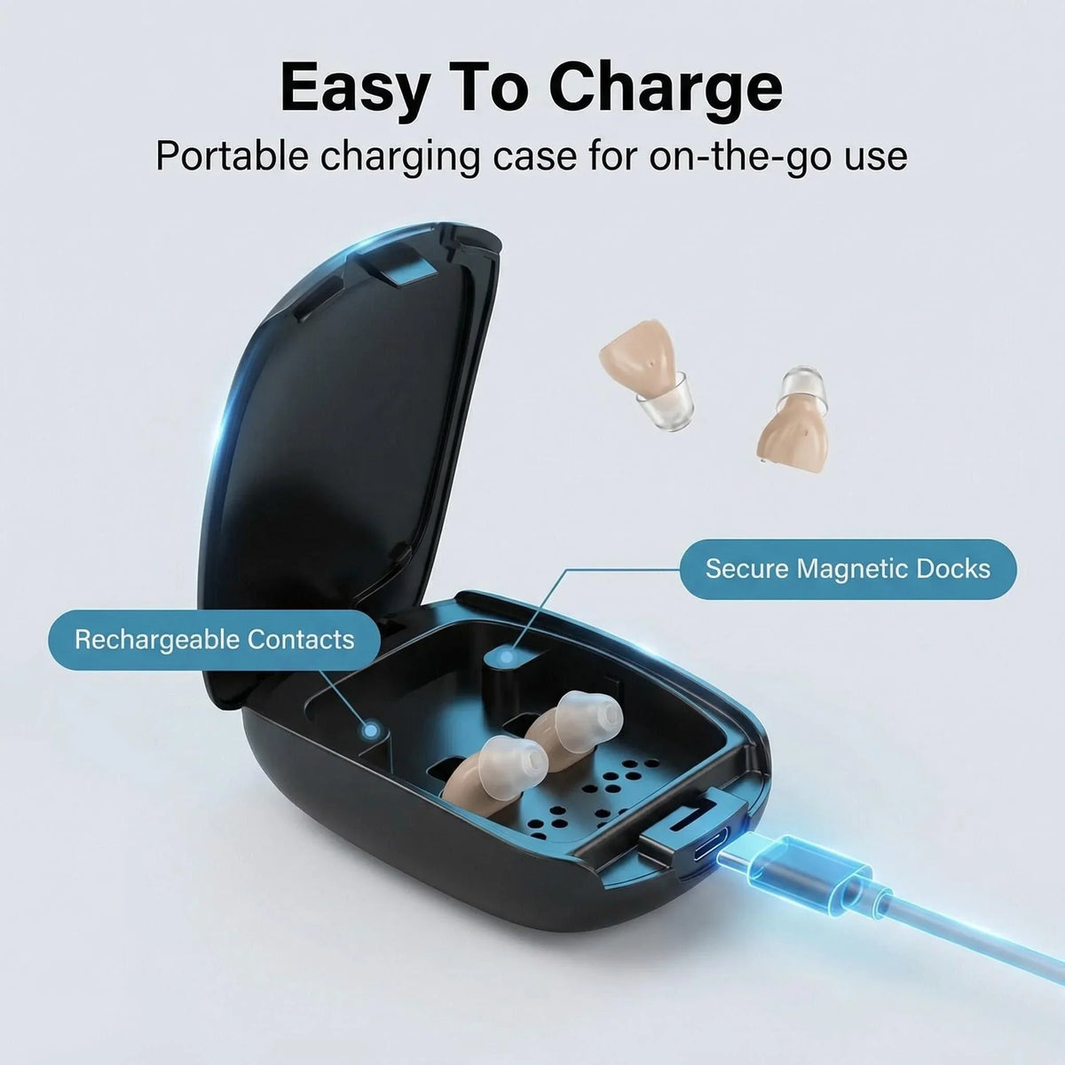 Rechargeable Invisible Hearing Aids C220 In-Ear Noise Reduction with Drying Function for Mild to Moderate Hearing Loss