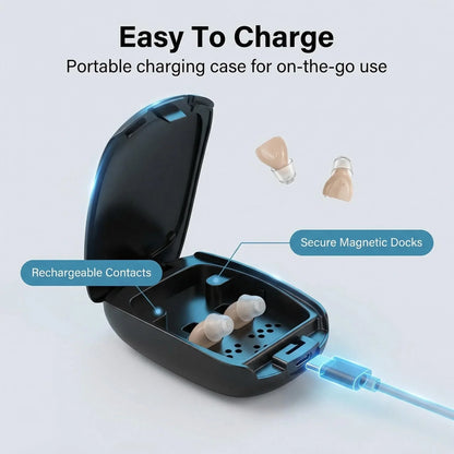 Rechargeable Invisible Hearing Aids C220 In-Ear Noise Reduction with Drying Function for Mild to Moderate Hearing Loss