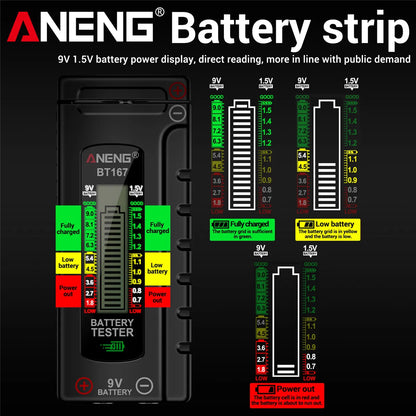 ANENG BT167 household battery level tester does not require power supply to measure D/C/AA/AAA/9V/button battery level detector