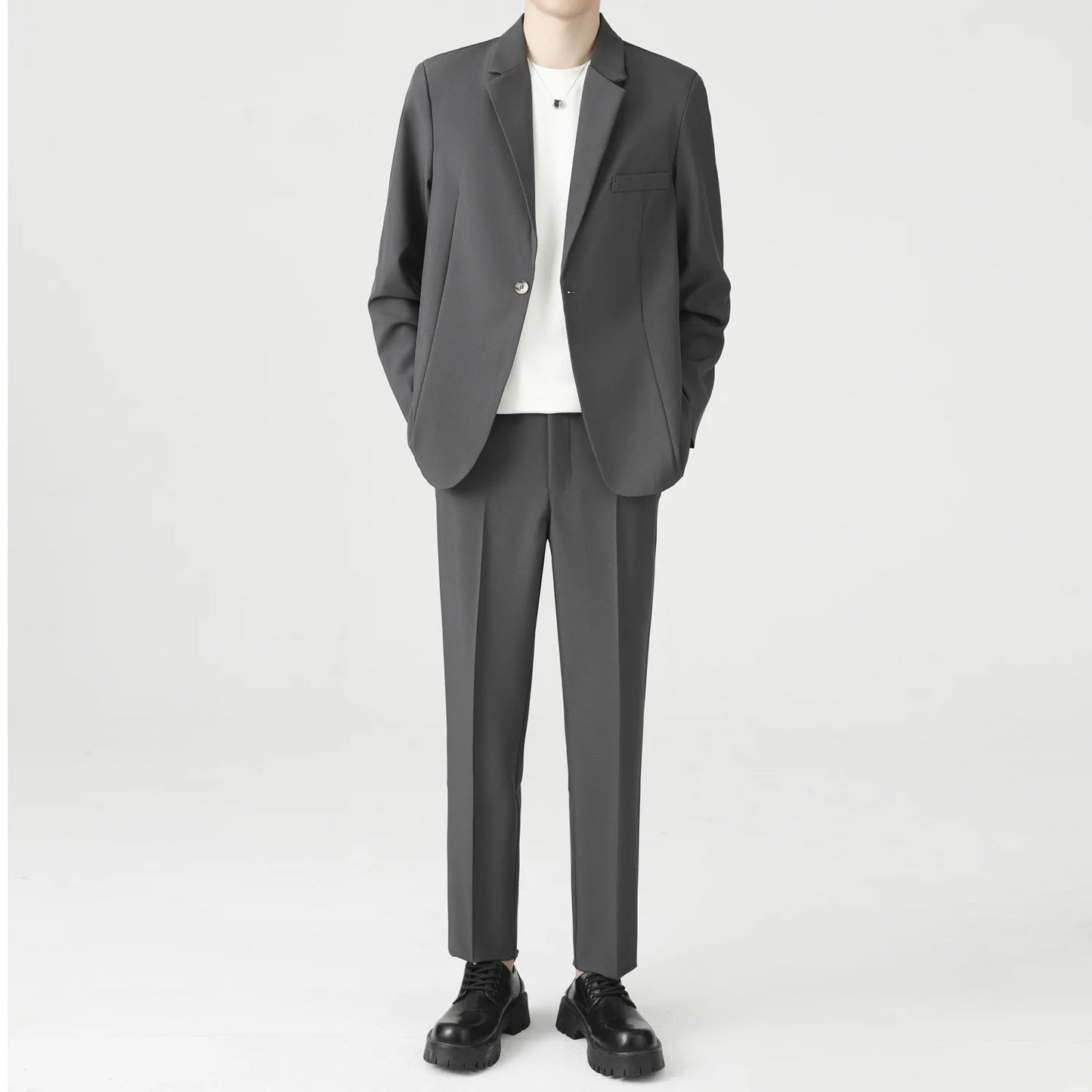 Suits Men's Fashionable Banquet Solid-color Dance Host Casual Wedding Banquet Dress Performance Korean-style Rugged Smart Suit
