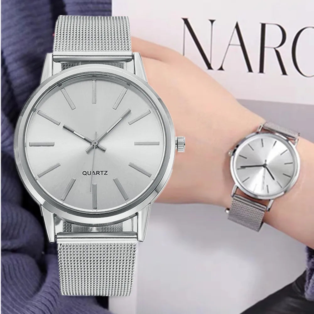 Womens Casual Round Quartz Watch Luxury Mesh Metal Bracelet Watches for Women Fashion Montre Femme Wristwatches for Ladies