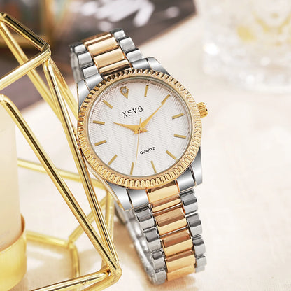 Fashion Trend Round Dial Alloy Material Women's Quartz Watch Jewelry 4 Piece Set, Suitable for Christmas and Thanksgiving Gifts