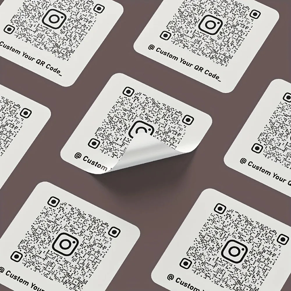 50PCS Personalized 2inch Square Holographic Vinyl QR Code Sticker for Instagram Social Media Metallic Labels for Online Presence