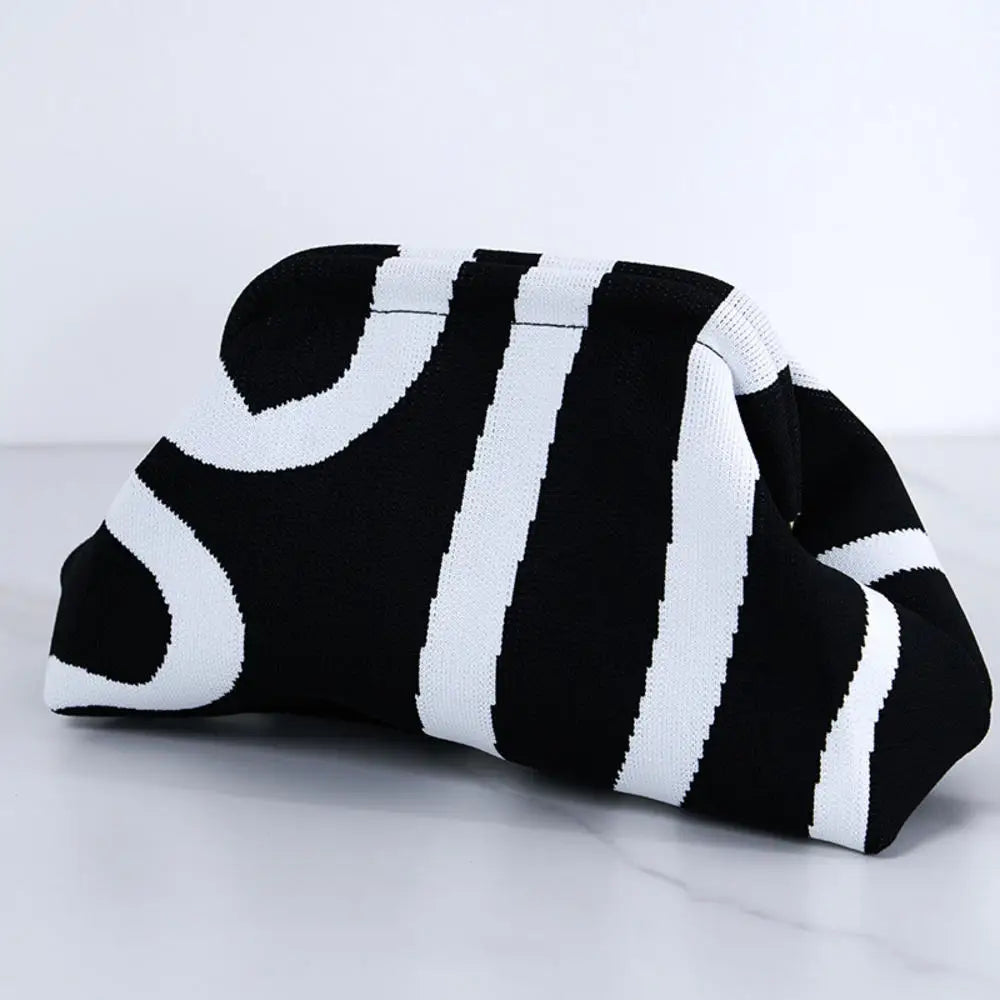 Women's Striped Beach Clutch Bag Versatile Small Woven Crochet Handbags Purses Knitting Dumpling Clutch Casual Bag