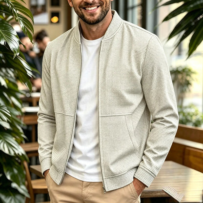 Men's Casual Bomber Jacket, Stand Collar Full Zip Outerwear with Pockets, Everyday Business Casual Wear