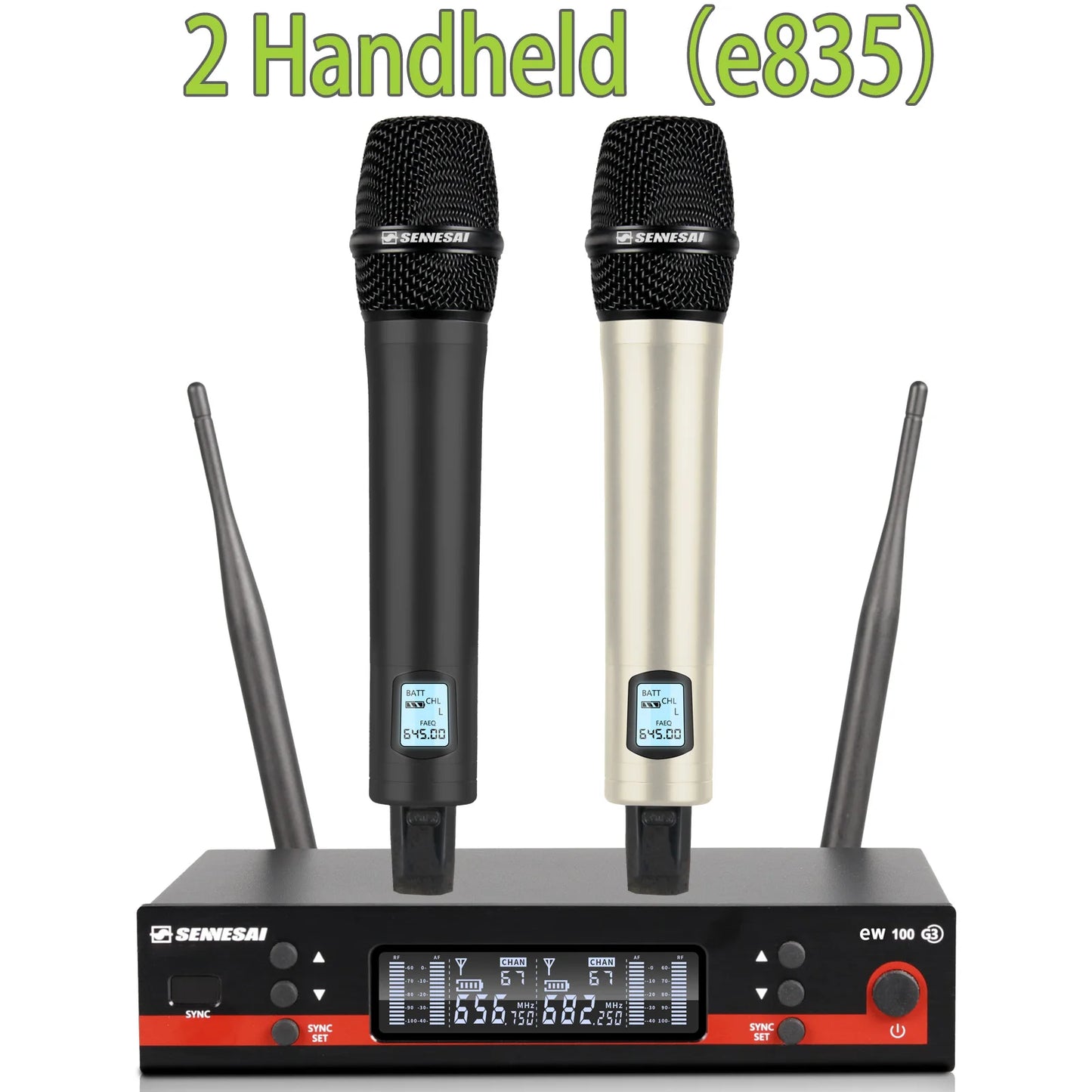 SENNESAI Ew100g3 Professional Dual Wireless Microphone Stage Performance 2 Channels 600-699MHz UHF Karaoke Metal Handheld