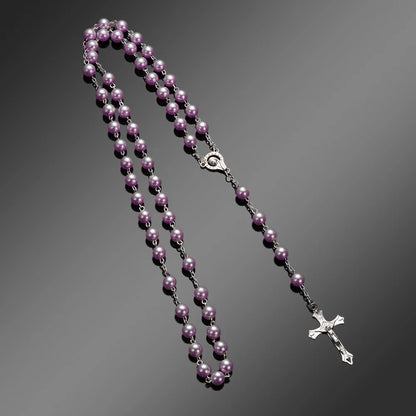 Fashion Vintage Cross Necklace Rosary Beads Chain Jesus Crucifix Virgin Mary Pendant Chain Jewelry Necklace