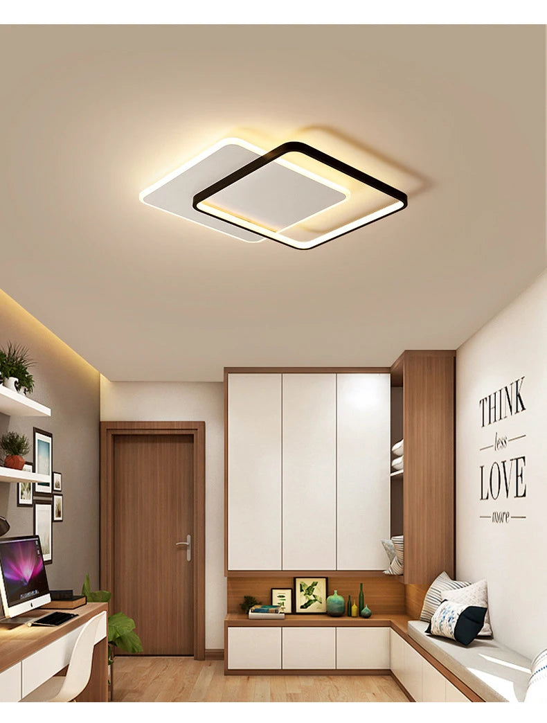 Modern Minimalist Led Ceiling Lamp For Bedroom Black White Design Ring Chandelier Living Room Study Loft Smart Light Fixtures