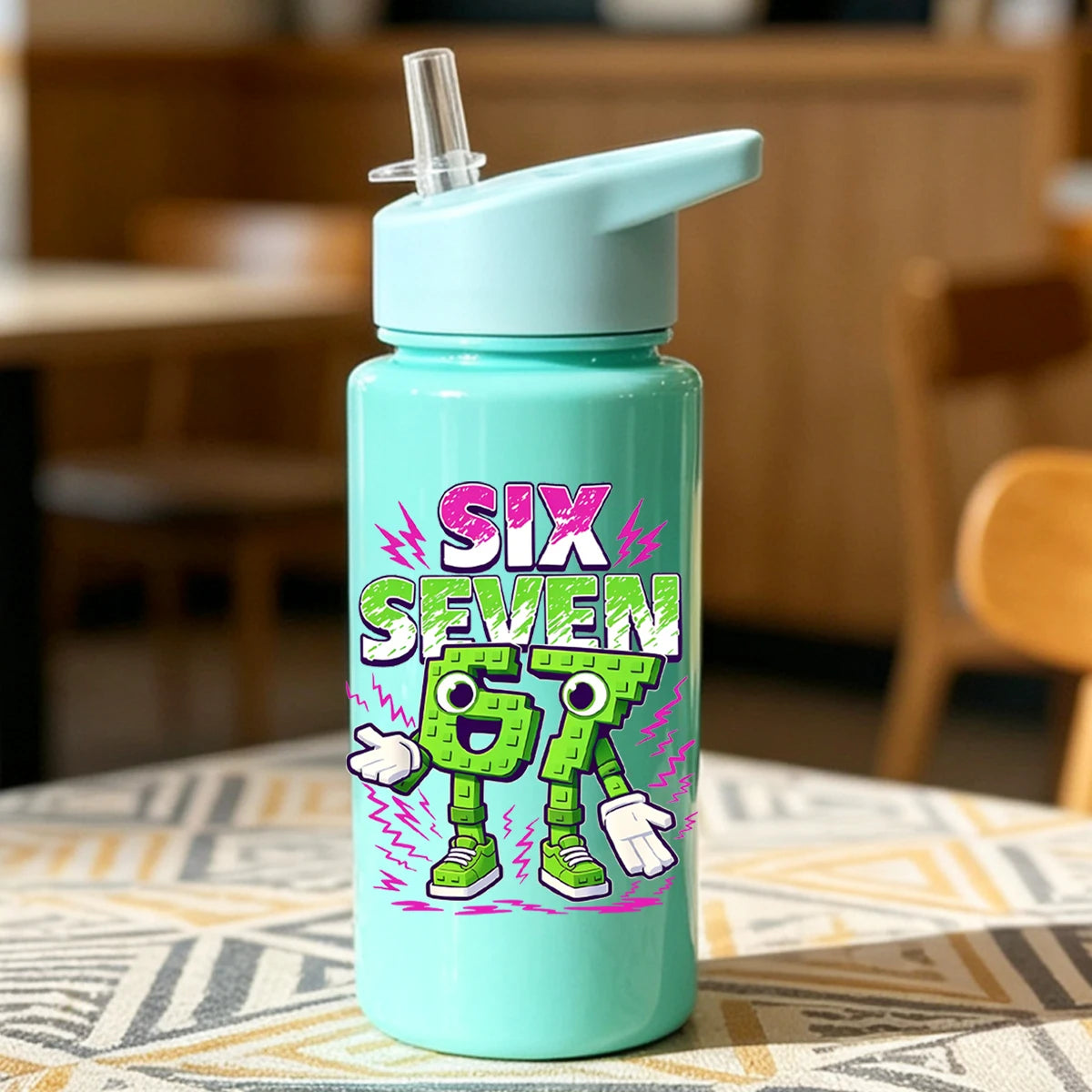 1 Piece 500ml (17 fl oz) 67 Printed Straw Cup, Summer Water Bottle, BPA Free, Portable Sports Outdoor Cup, Perfect Holiday Gift
