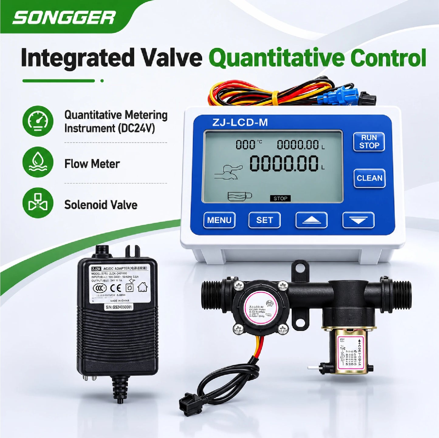 1/2 Inch Digital Flow Meter Integrated Valve Quantitative Control Kit DC3.5-24V 2-10L/min Durable Automatic Dosing Water Filling