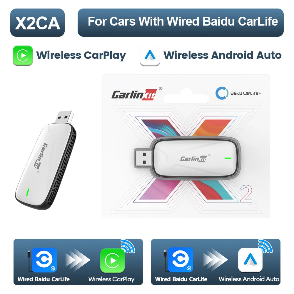 Baidu CarLife CarlinKit Wired To Wireless CarPlay Wireless Android Auto Adapter WiFi Bluetooth Auto Connection 2-In-1 Smart Box
