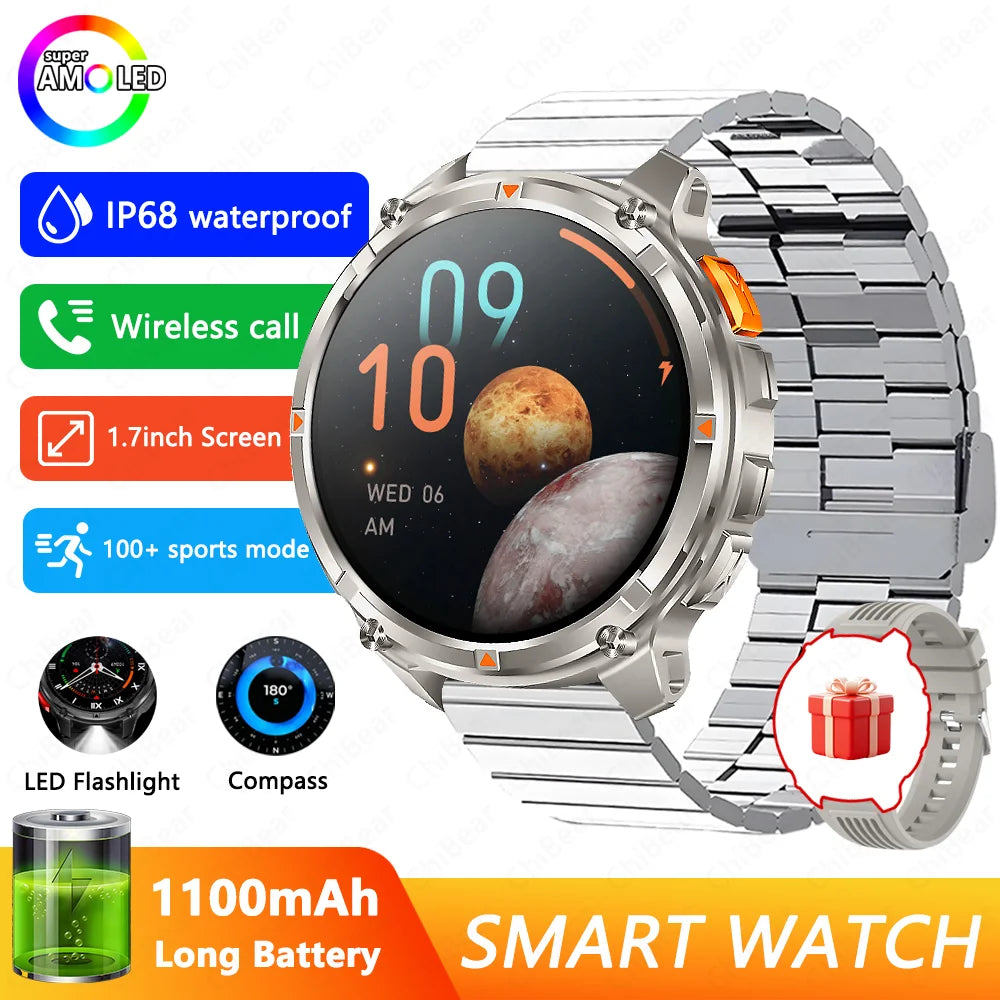Military T-Rex 3 GPS Waterproof Smart Watch 1.46"HD AMOLED Built-in 6 Frequency Satellite Outdoors Sports Fitness Smart Bracelet