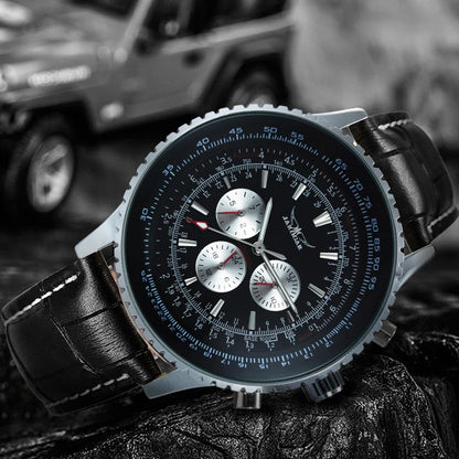 JARAGAR Pilot Automatic Watch for Men Military Multifunction Sub-Dials Mechanical Watches Top Brand Luxury Leather Strap Clock