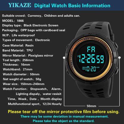Men Sport Watch Multifunction Military Sports Watch Waterproof Luminous LED Digital Kids Watch Big Dial Student Electronic Watch