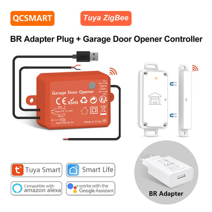 QCSMART ZigBee Garage Door Wireless Waterproof Sensor Opener Controller Control Smart Life Works with Google Assistant Alexa