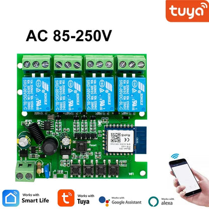 Tuya / Ewelink 4CH WiFi / Zigbee Smart Relay Switch Module 4 Channel AC DC 7-32V 85-250V RF433 Receiver for Alexa Google Home