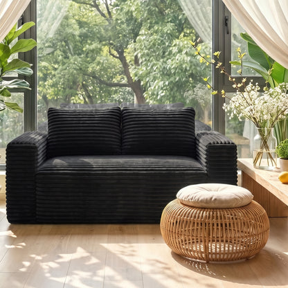 Boneless Deep Seat Loveseat No Assembly Needed Foam Base Sofa Soft Corduroy Fabric Apartment Bedroom Office Modern Living Room