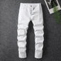 Four season men's fashionable white casual stretch straight leg jeans  comfortable and versatile  tight fitting sports pants
