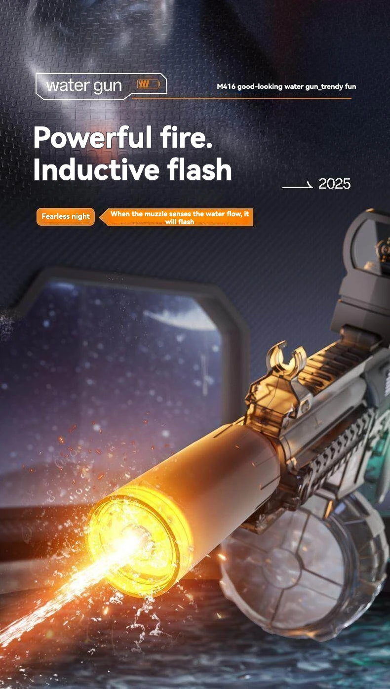 2026 new firelight M416 electric water gun children's toy water spray continuous strong range long-range water fight toy