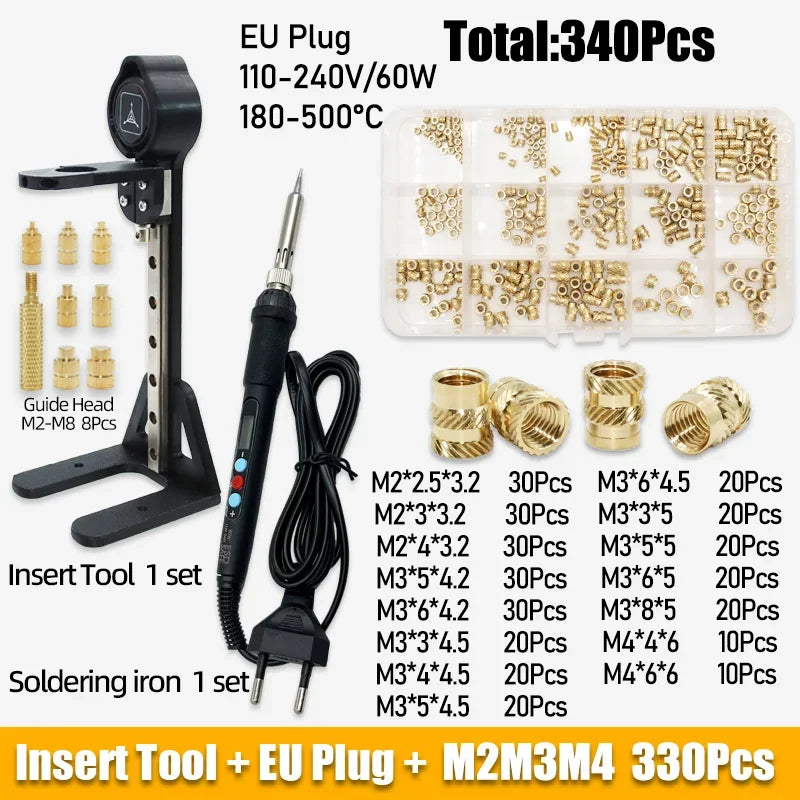 Heat Set Inserts Tool M2 M3 M4 M5 Brass Threaded Insert Nut Digital Soldering Iron for 3D Printing Plastic PCB Welding Press Nut