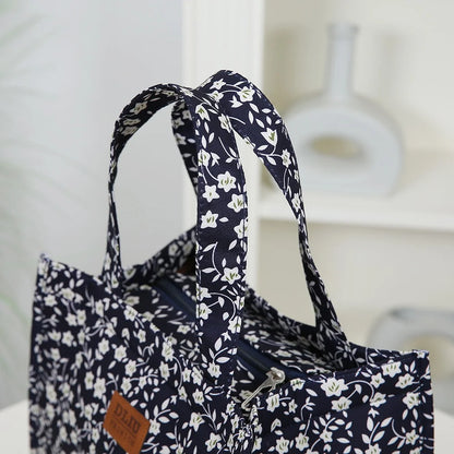 New floral print thickened fabric handbag, lunch bag, portable lunch box storage bag, zipper design, multifunctional tote