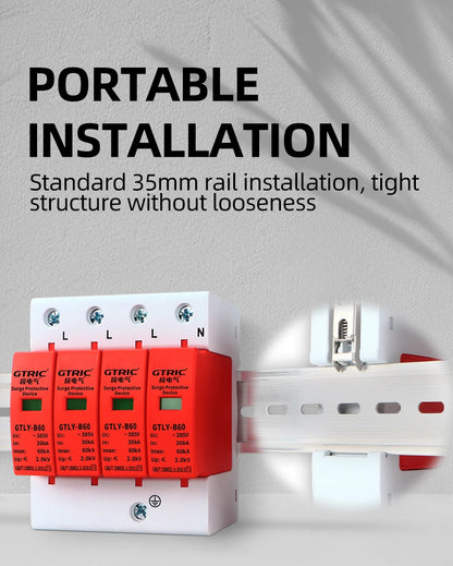 GTRIC House Lightning Surge Protector AC SPD 1P 2P 3P 4P 40KA 60KA 220V 385V AC Protective Low-voltage Arrester Device