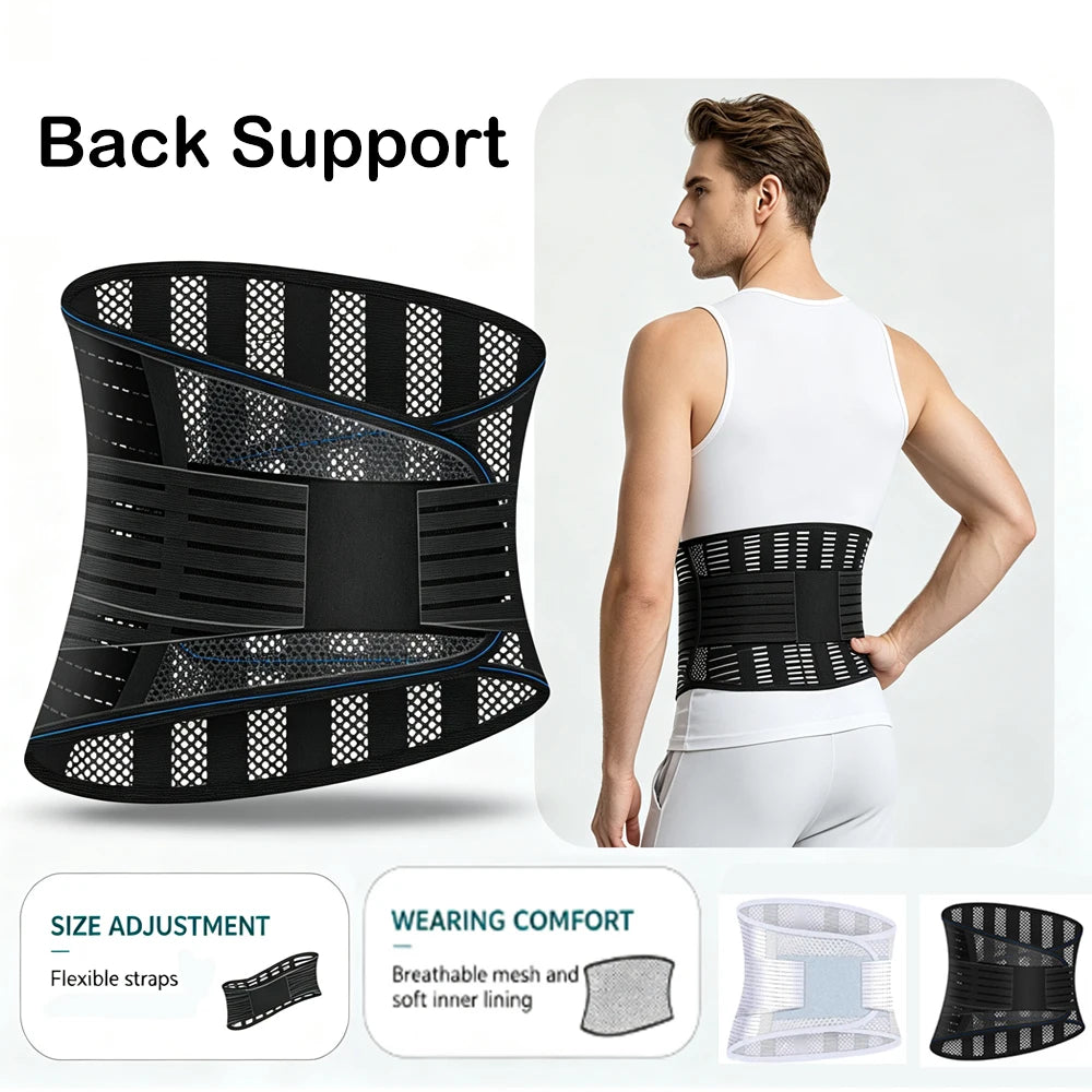 Adjustable Compression Back Support Waist Belt, Breathable Lumbar Brace for Sedentary Office, Handling Labor & Strength Training