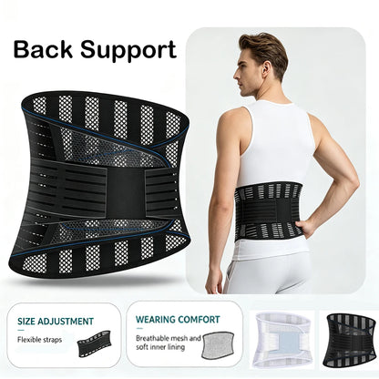 Adjustable Compression Back Support Waist Belt, Breathable Lumbar Brace for Sedentary Office, Handling Labor & Strength Training