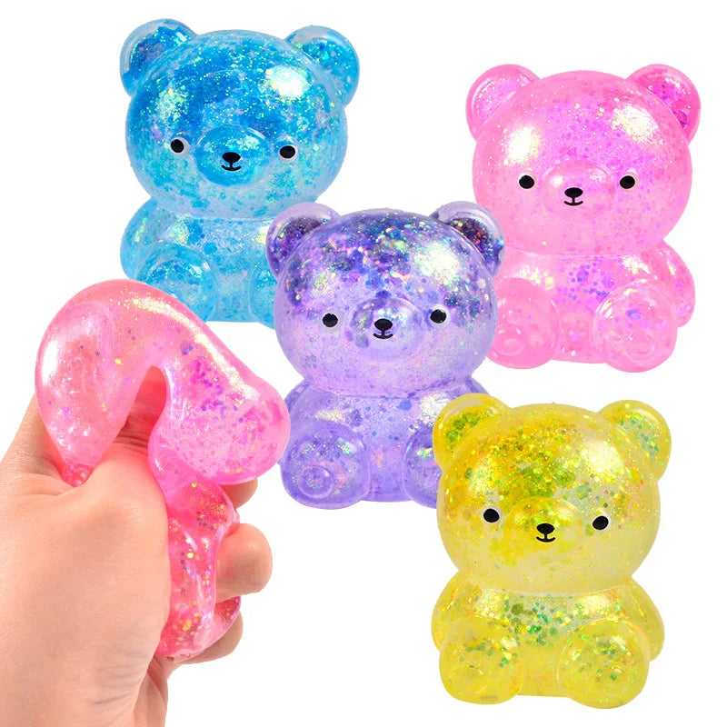 Fidget Bear Toy Squishys Glitter Gummy Bear Small Cute Animal Anti Stress Fidget Splat Decompressions Vent Squeeze Toy